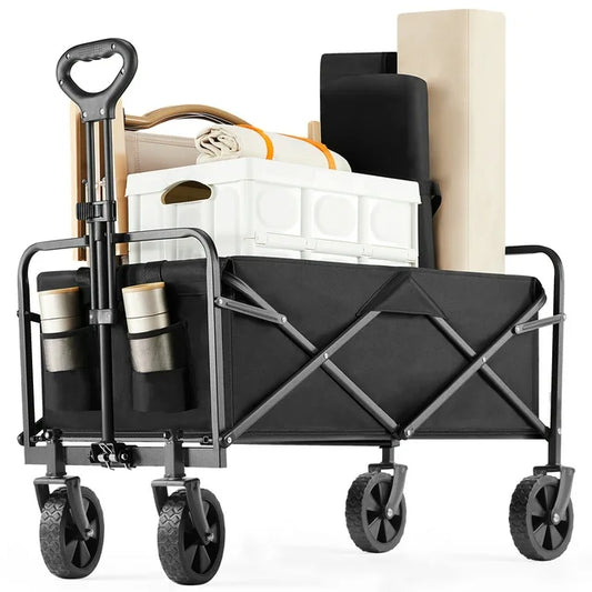 Collapsible Folding Wagon Cart, Camping & Shopping, Heavy Duty Utility Wagon with All-Terrain Wheels - Black£¨29.10*18.50*35.00inch£©