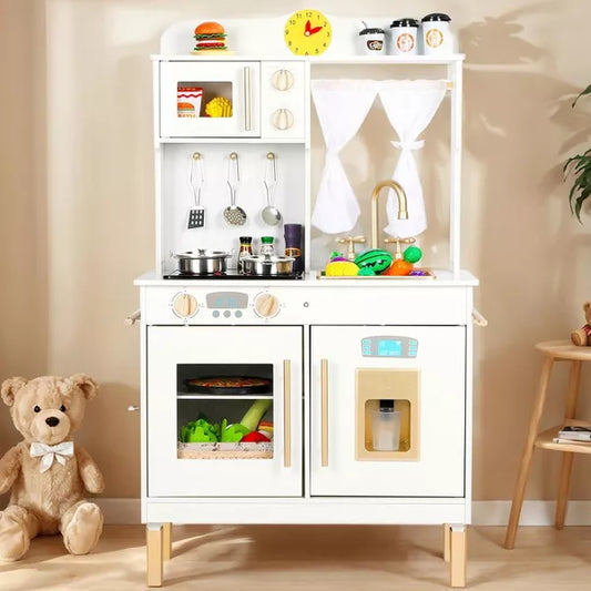 Kinder King Wooden Kids Play Kitchen, Toy Kitchen Playset for Toddler, Realistic Kitchen Sets w/Lights & Sounds, Gift for Boys Girls Age 3+
