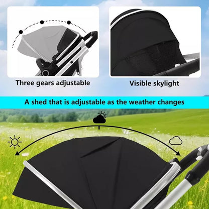 Kinder King Cozi 2 Convertible Baby Stroller, Folding High Landscape Infant Carriage, Adjustable Canopy, Diaper Bag, Anti-Shock