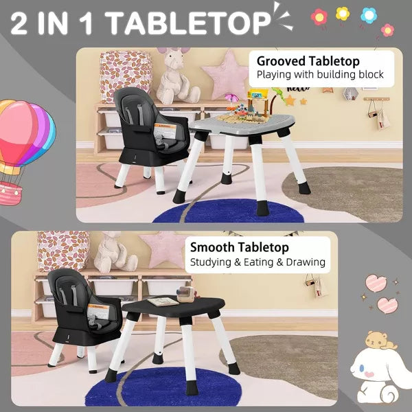 Kinder King 8 in 1 Baby High Chair, Coverts to Dining Booster Seat, Removable Tray & Double Seat Cover, Easy to Wipe