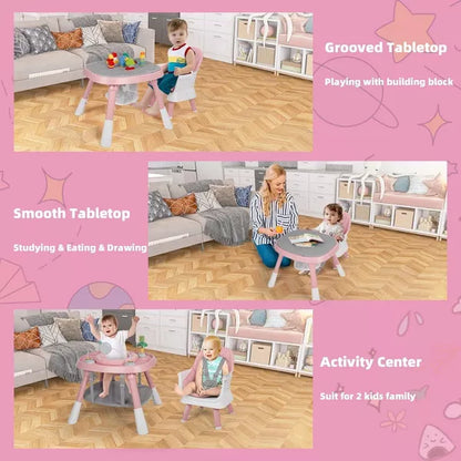Kinder King 15 in 1 Baby High Chair, Coverts to Rotatable Activity Play Center/Infant Dining Booster Seat, Detachable Toys, Removable Tray