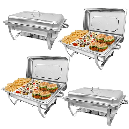 Jacgood Chafing Dish Buffet Chafer Set 4 Packs 8 Qt. Foldable Rectangular Stainless Steel Chafer Set with 1/3 Size Food Pans