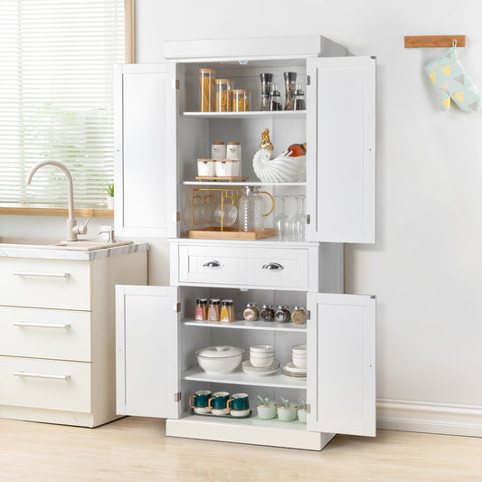 Ktaxon 72" Kitchen Pantry Cabinet with Doors and Shelves, Sideboard Storage, White