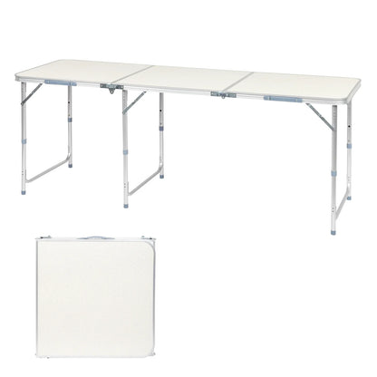 Ktaxon 6' Outdoor Portable Aluminum Camping Picnic Table, 3-Level Adjustable Height Metal Folding Dining Table, Use for Camping Party Wedding Garden Commercial Entertaining Events, White