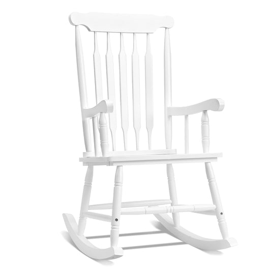 Ktaxon Outdoor Wood Porch Chair, Windsor Traditional Solid Wood Rocking Chair,Weather Resistant Rocking Chair for Garden Backyard Balcony, White