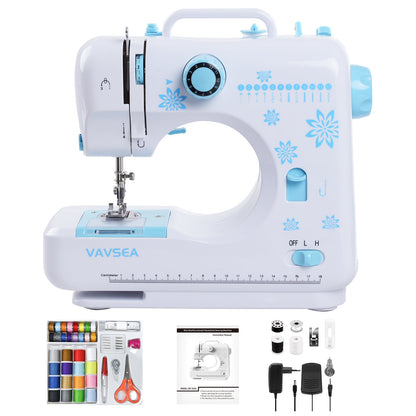 Sewing Machine with Extension Table, Portable Sewing Machine with Accessory Kit, LED Light, 12 Built-in Stitches, Sewing Kit for Household Use, Perfect for Beginners, Blue