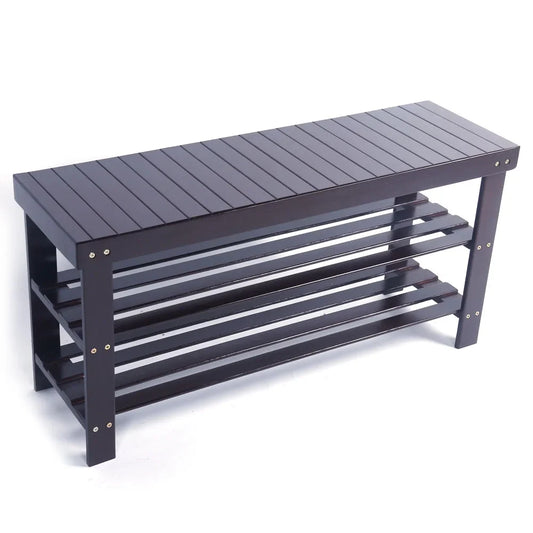 Zimtown 36" 3 Tier Solid Bamboo Shoe Bench Storage Racks Seat Organizer for Entryway Hallway Kids, Coffee