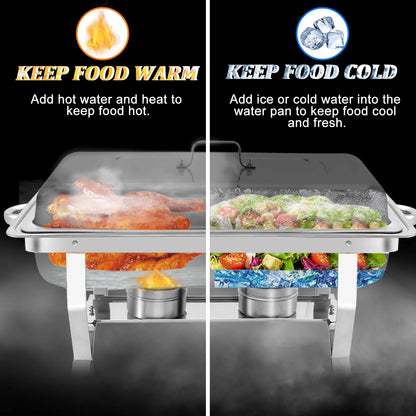 PRIJESSE 4 Pack Chafing Dish for Buffet,8 Quart Stainless Steel Chafing Dish Buffet Set, Rectangular Chafers and Buffet Warmers Sets for Party, Catering, Wedding, Banquet, Graduation