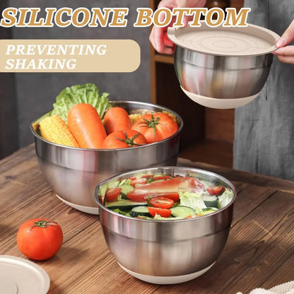 Mixing Bowls with Airtight Lids, 26Pcs Stainless Steel Bowls Set, 3 Grater Attachments & Black Non-Slip Bottoms Size 7, 4, 2.5, 2.0,1.5, 1QT, Great for Mixing & Serving