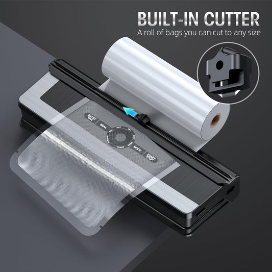 Vacuum Sealer, 80Kpa Food Sealer Machines Automatic Air Sealing System with Vacuum Hose & 10Pcs Bags Starter Kit, 5 Modes for Dry & Moist Food Storage Sous Vide