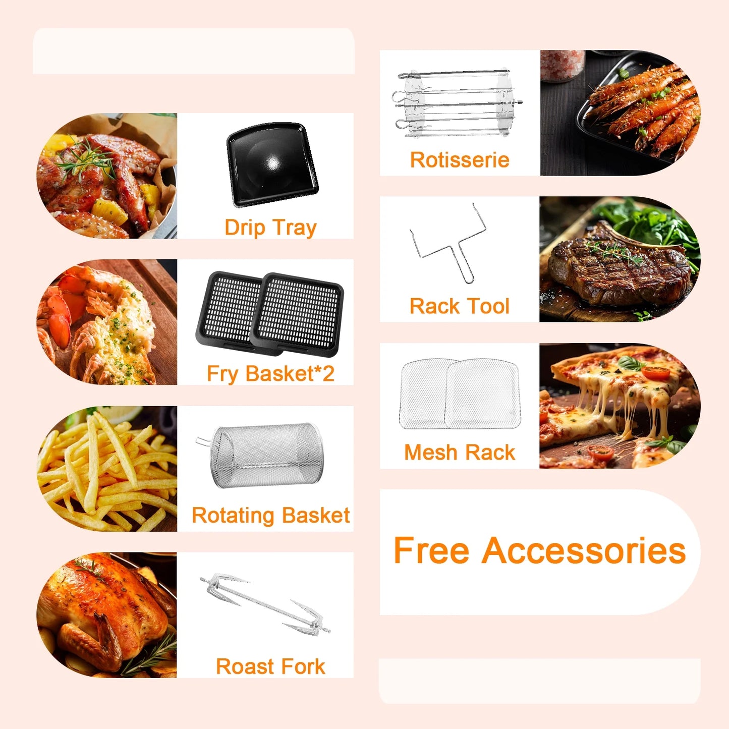 Jacgood XL 13QT Multifunctional Digital Air Fryer+ Rotisserie, Dehydrator, Convection Oven, 10 Touch Screen Presets Fry, Roast, Dehydrate, Bake, Large Family Size，Easy-View Window, Black