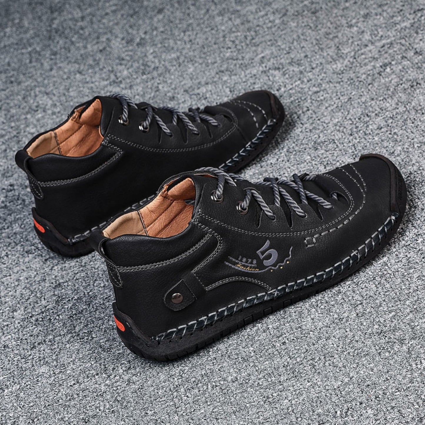 LASUDRAA Mens Shoes Casual Leather Ankle Boots Slip on Lightweight Mid Top Walking Loafers Shoes