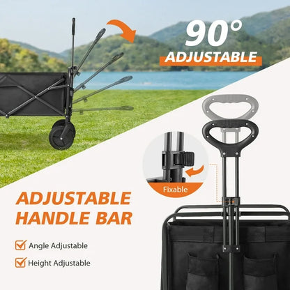 Collapsible Folding Wagon Cart, Camping & Shopping, Heavy Duty Utility Wagon with All-Terrain Wheels - Black£¨29.10*18.50*35.00inch£©