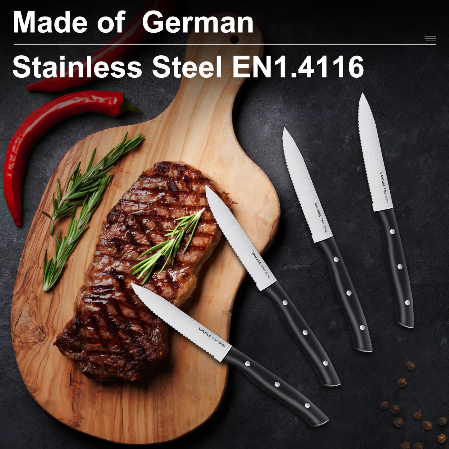 Knife Block Set,12 Pcs German Stainless Steel Kitchen Knife Set with Block, Knives Set with Self Sharpening, Dishwasher Safe, Anti-slip Handle, Black