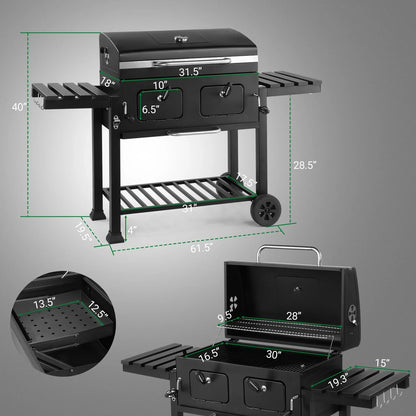 Ktaxon BBQ Grill Outdoor Charcoal Grill Smoker Large-sized Barbecue Grill with 2 Charcoal Doors for Patio,Backyard,Garden