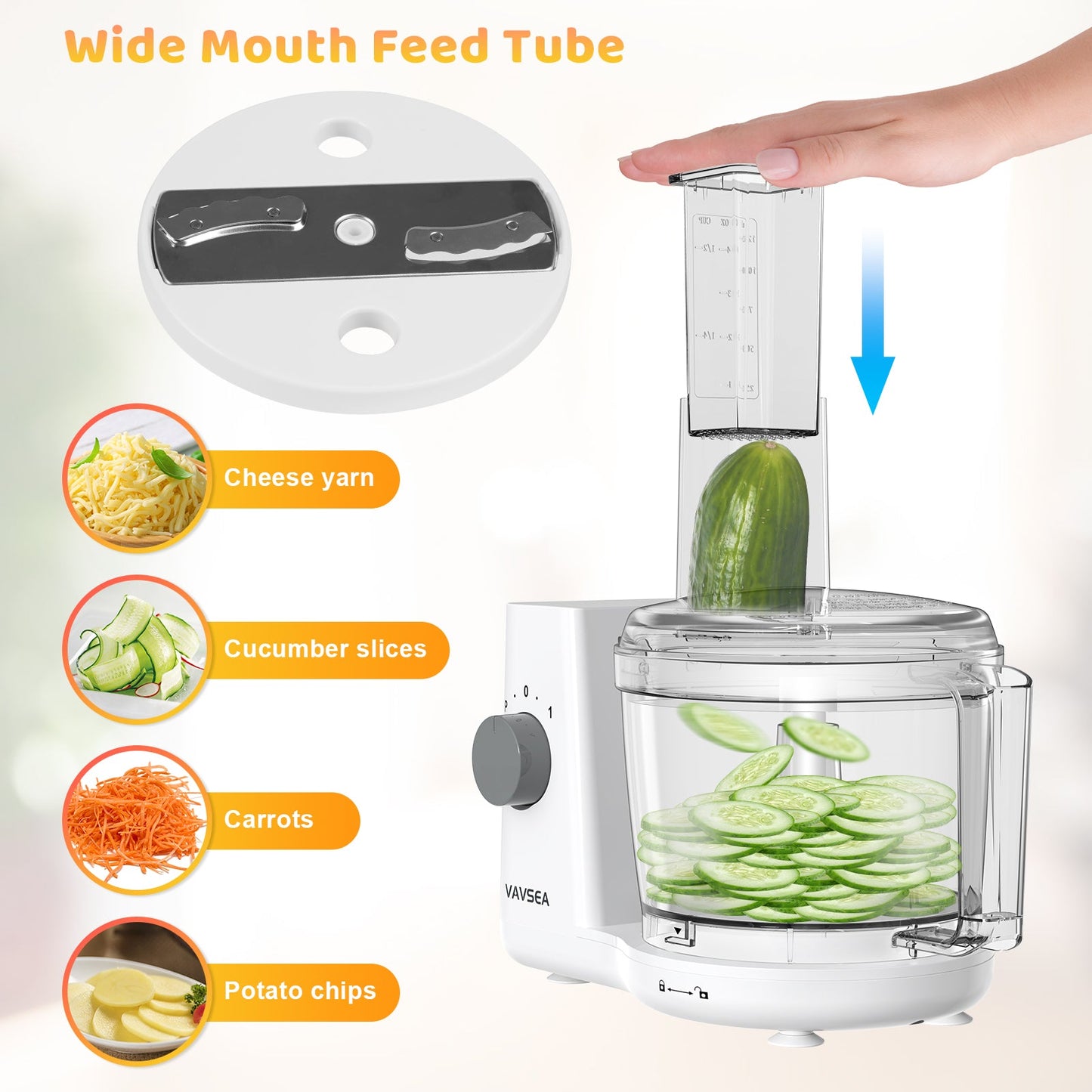 Food Processor and Vegetable Chopper for Dicing, Chopping, Mincing, BPA Free, Stainless Steel Blades, White, 4-Cup