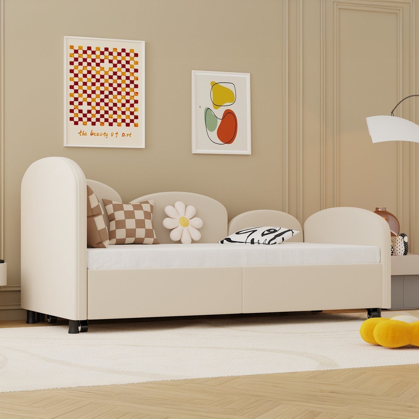 VLDTDRDI Twin Size Daybed with Trundle,Velvet Upholstered Sofa Bed Daybed Frame,Solid Wood Daybed for Bedroom Living Room Kids Room