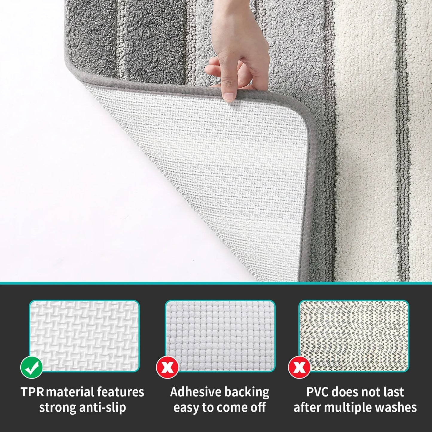 GTNSHUAI Extra Thick Microfiber Bath Rug, Non-Slip Soft Absorbent Bathroom Mat, 16 x 24, Gray
